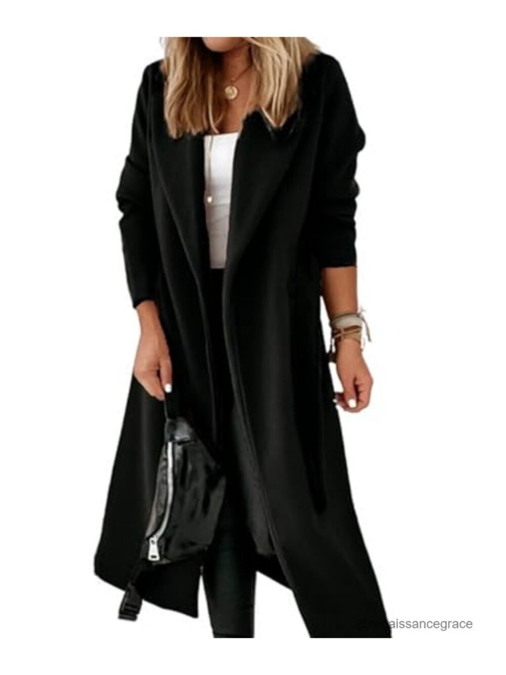 Wool Blend Maxi Trench Coat with Belt and Pockets